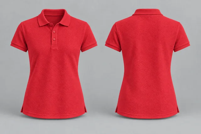 Bright Red Women Short Sleeves honeycomb polo