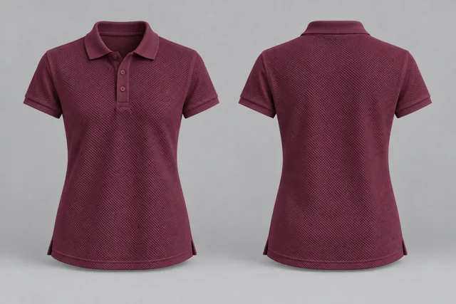 Dark Burgundy Women Short Sleeves honeycomb polo