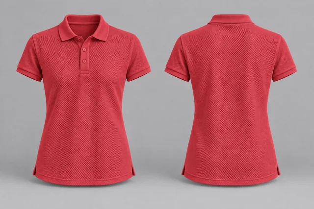Coral Red Women Short Sleeves honeycomb polo