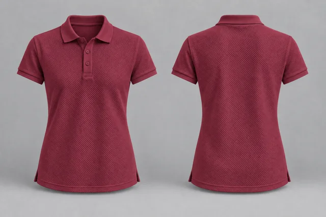 Maroon Women Short Sleeves honeycomb polo