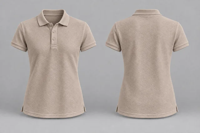 Stone Beige Women Short Sleeves honeycomb polo