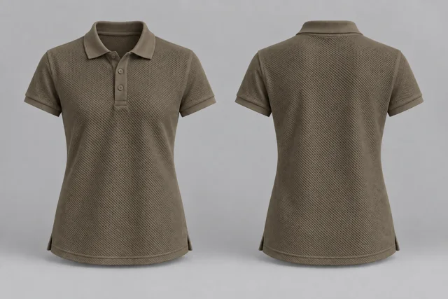 Olive Khaki Women Short Sleeves honeycomb polo