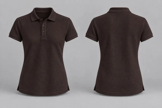 Dark Brown Women Short Sleeves honeycomb polo