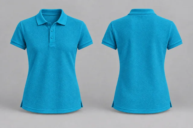 Cyan Women Short Sleeves honeycomb polo