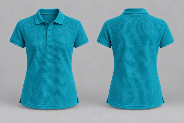 Teal Women Short Sleeves honeycomb polo
