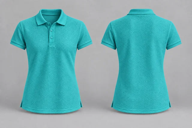 Sea Green Women Short Sleeves honeycomb polo