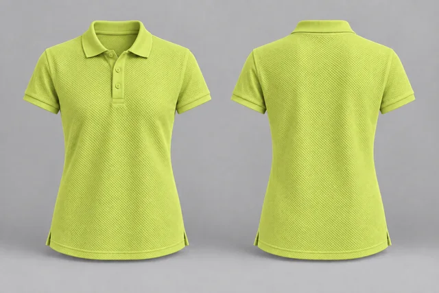 Lime Yellow Women Short Sleeves honeycomb polo