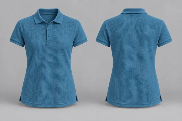 Petrol Blue Women Short Sleeves honeycomb polo