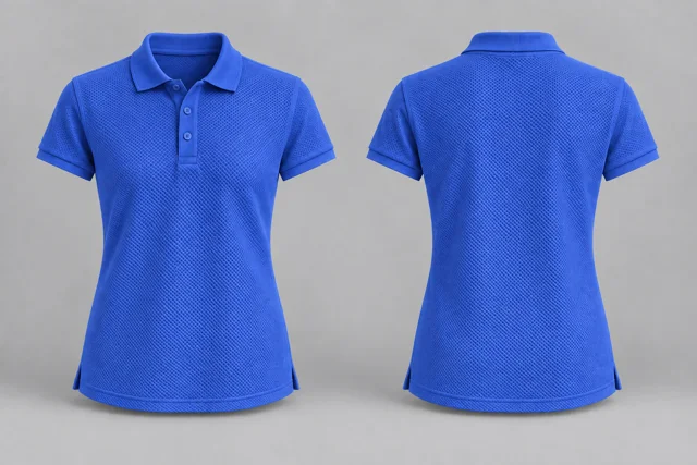 Royal Blue Women Short Sleeves honeycomb polo