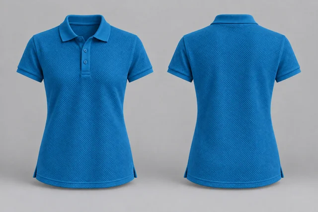 Azure Blue Women Short Sleeves honeycomb polo