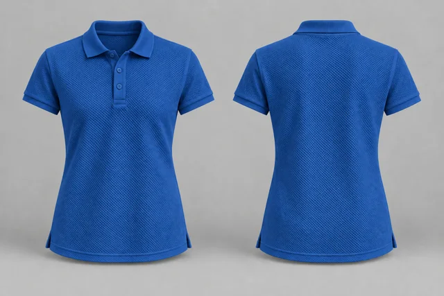 Cobalt Blue Women Short Sleeves honeycomb polo