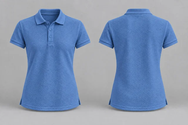 Sky Blue Women Short Sleeves honeycomb polo