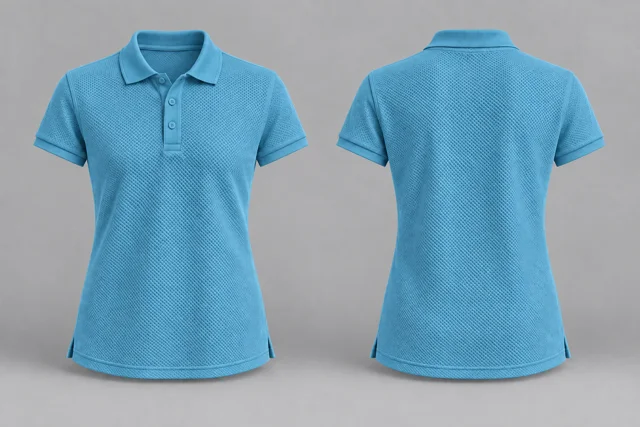 Light Aqua Women Short Sleeves honeycomb polo