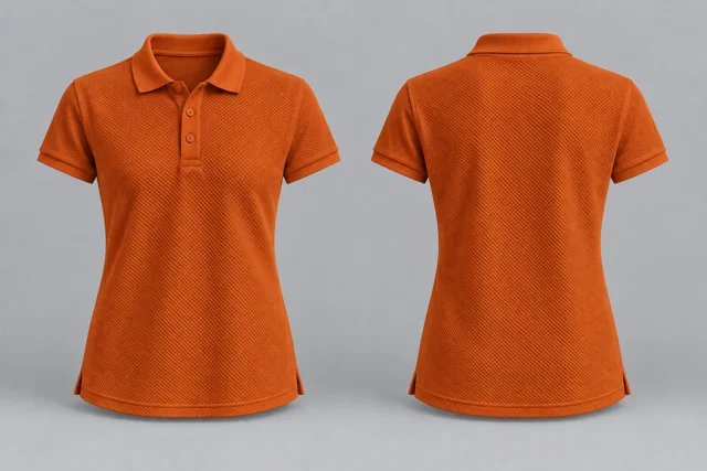 Orange Women Short Sleeves honeycomb polo