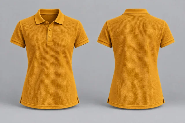 Golden Yellow Women Short Sleeves honeycomb polo