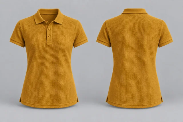 Amber Yellow Women Short Sleeves honeycomb polo