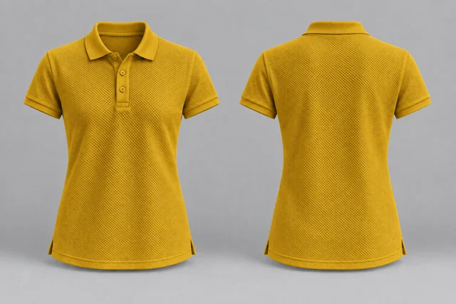 Sun Yellow Women Short Sleeves honeycomb polo