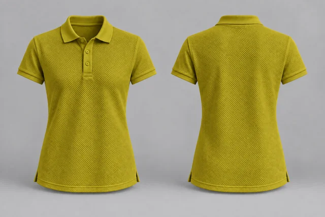 Lemon Yellow Women Short Sleeves honeycomb polo