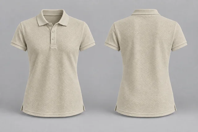 Ivory Women Short Sleeves honeycomb polo