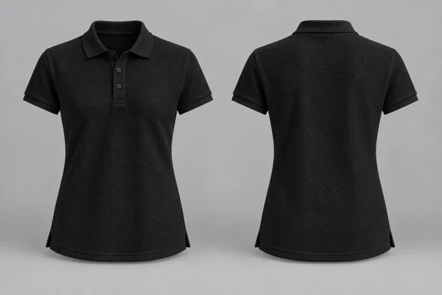 Black Women Short Sleeves honeycomb polo