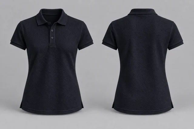 Blue Black Women Short Sleeves honeycomb polo