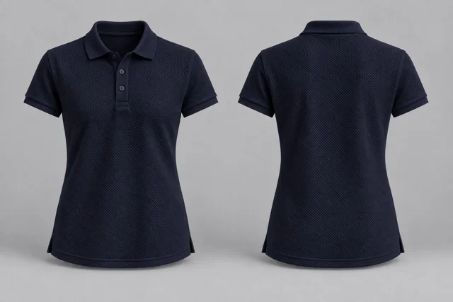 Navy Blue Women Short Sleeves honeycomb polo