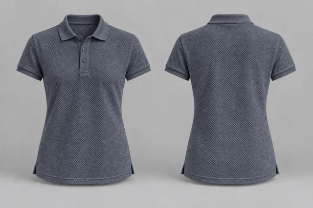Charcoal Heather Women Short Sleeves honeycomb polo