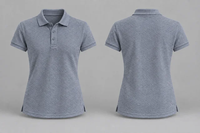 Mid Grey Heather Women Short Sleeves honeycomb polo