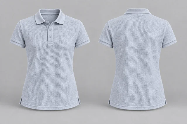Pale Silver Heather Women Short Sleeves honeycomb polo