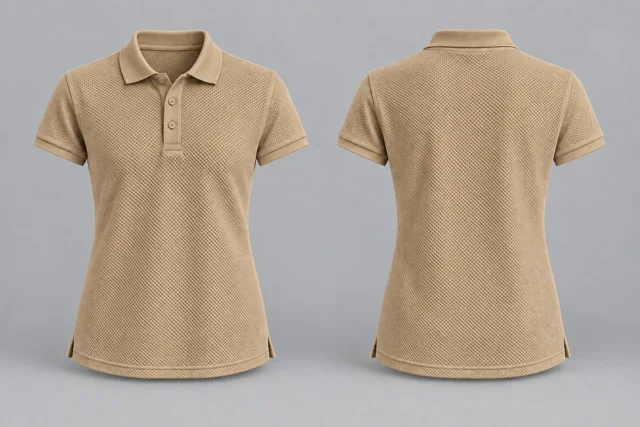Khaki Beige Women Short Sleeves honeycomb polo