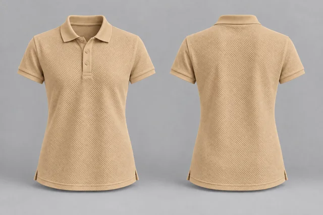 Warm Beige Women Short Sleeves honeycomb polo