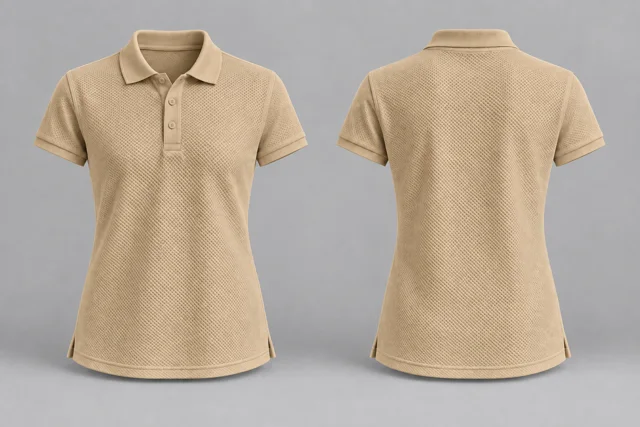 Sand Beige Women Short Sleeves honeycomb polo